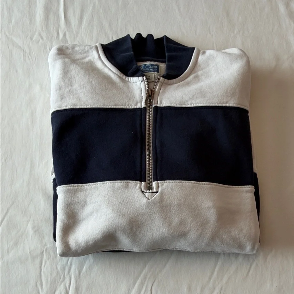 J. Crew Men's Navy and White Striped Half-Zip Sweatshirt